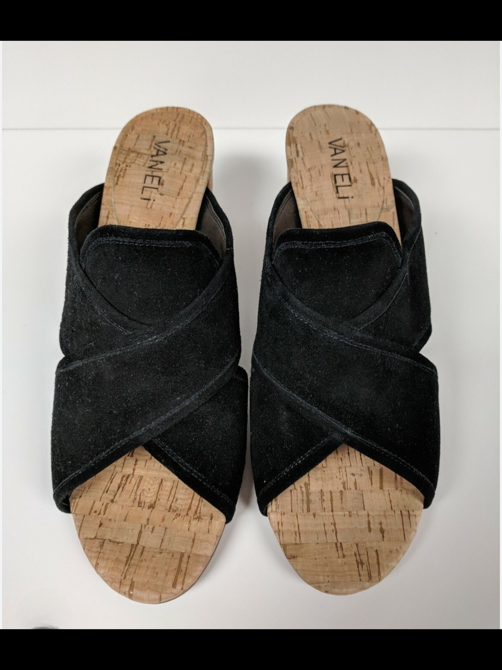 Vaneli Black Suede Cork Slide Mules